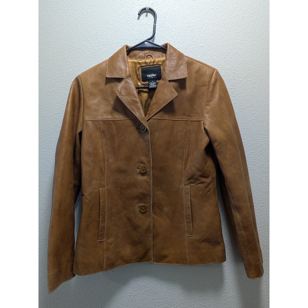 Vintage Mossimo 100% Leather Camel Brown Jacket Women's Small